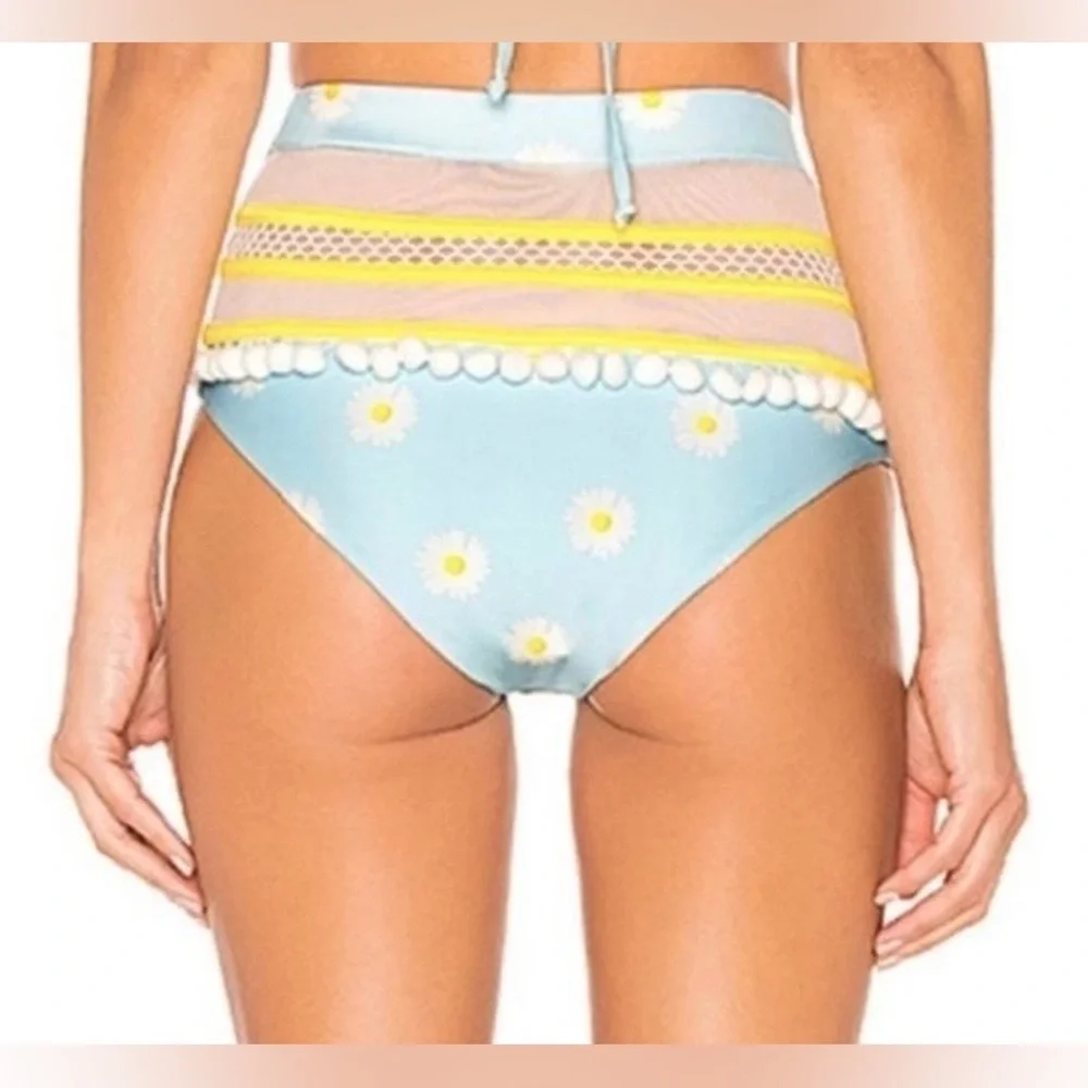 Tularosa Revolve‎ Thessy Daisy Skies Blue White Yellow Pom Pom Bikini Bottom XS